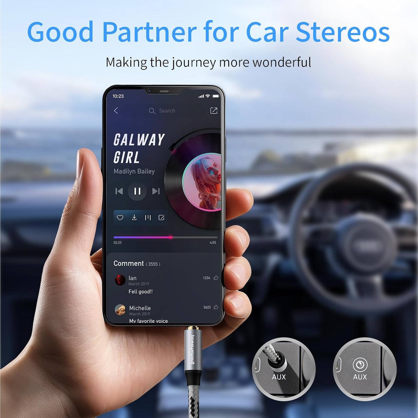 Aux Cable (20 ft), [Copper Shell, Hi-Fi Sound] 3.5 mm Male to Male Braided Auxiliary Cord Compatible with Headphone, Smartphone, Home/Car Stereo, Speaker, Echo & More