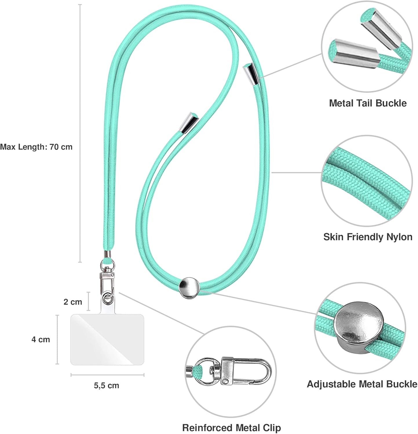 Cell Phone Lanyard [Green Water] - Comfortable Universal Smartphone Lanyard - Easy to Use Neck Phone Holder [Clear Patch] - Adjustable Length Phone Strap Crossbody - Fits All Mobile Phones