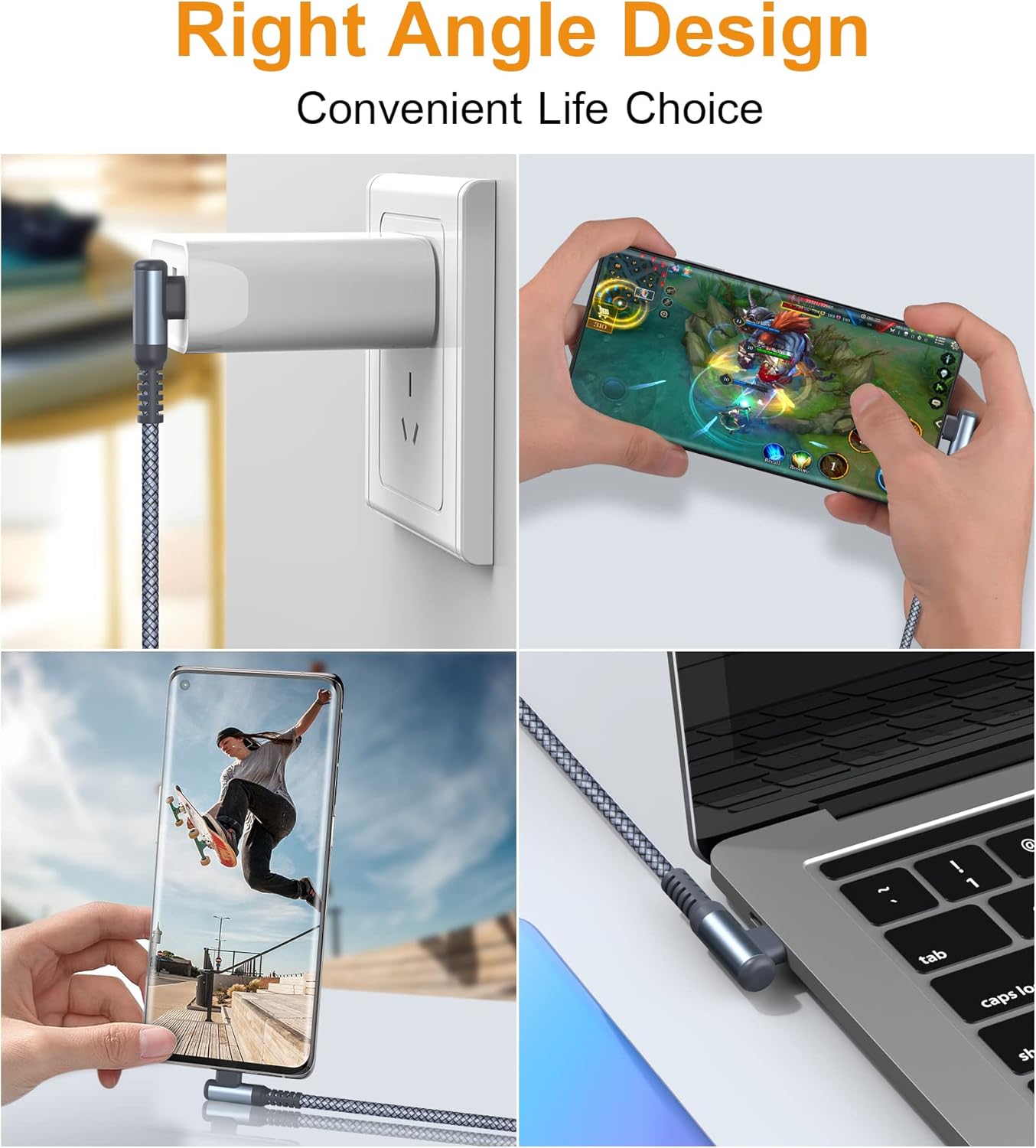 sweguard USB C Cable Right Angle [3Pack, 10FT+6.6FT+6.6FT], USB Type C iPhone 16 Charger Cable Nylon Braided Cord for iPhone 15 16 Pro Max Plus, Samsung Galaxy S25 S24 S23 S22 S21 S10 Note 20 10, Moto