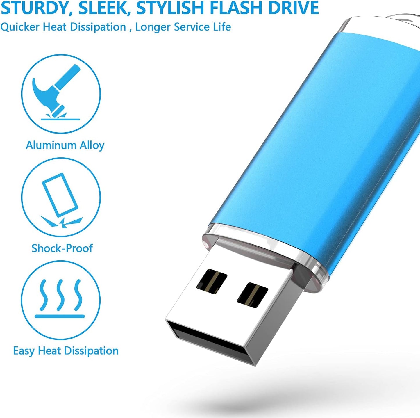 KOOTION Flash Drive 16GB 10 Pack USB 2.0 Thumb Drive Capped Memory Stick Jump Drive, Blue