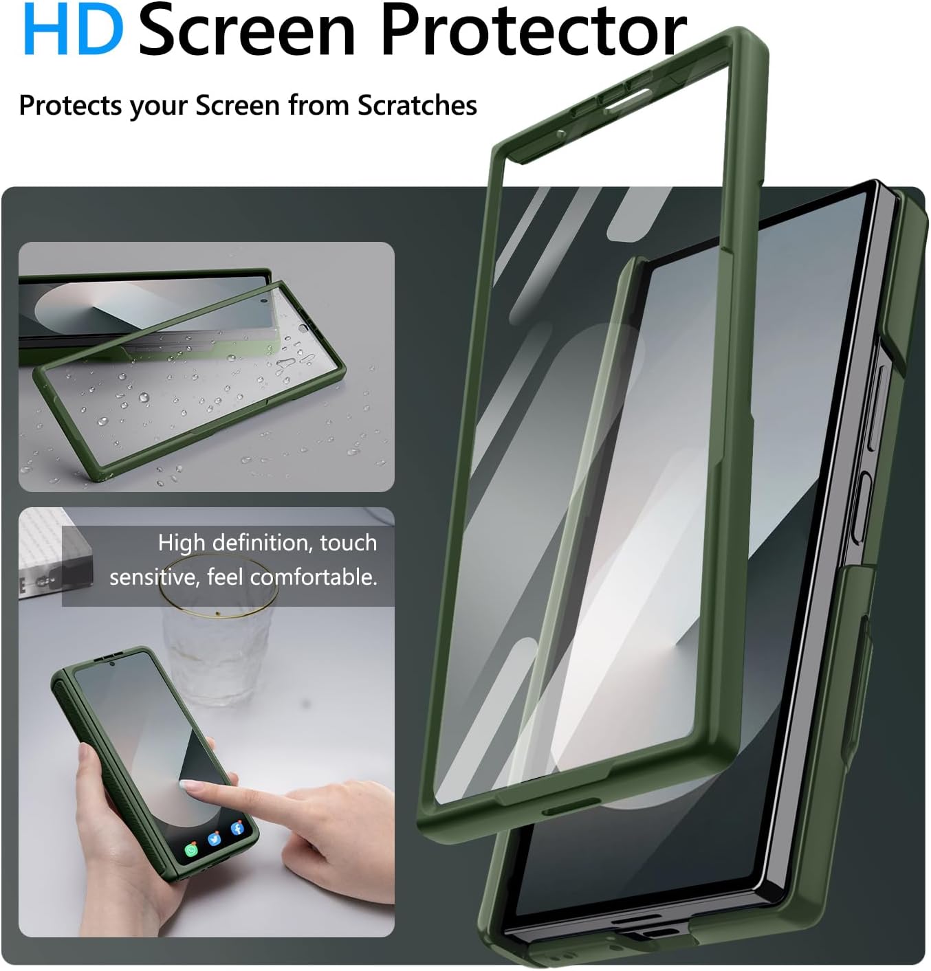 Vihibii for Samsung Galaxy Z Fold 6 Wallet Case with Card Holder & Camera Lens Cover & Hinge Protection & Front Screen Protector, Heavy Duty Rugged Phone Case for Samsung Galaxy Z Fold 6 5G, Green