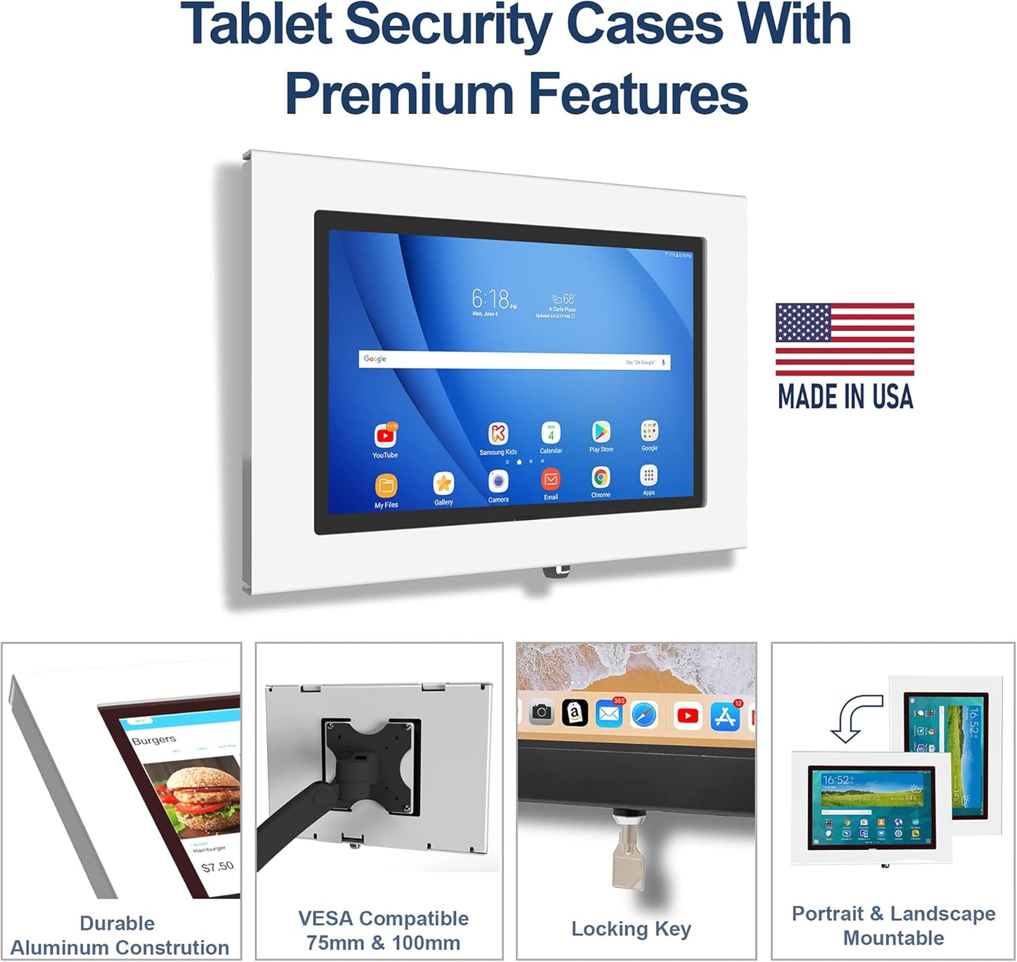 TABcare Locking Anti-Theft Metal Case for Samsung Galaxy TAB E 9.6 Tablet for Kiosk, POS, Store, Show Display, Time Clock (TAB E 9.6, White)