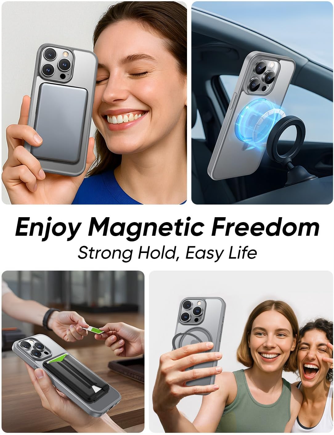 MAGIC JOHN 360° Rotatable Magnetic Invisible Stand for iPhone 15 Pro Max Case [Anti-Slip Grip] [Compatible with MagSafe] 16FT Shockproof for iPhone 15 Pro Max Case with Kickstand, Gray