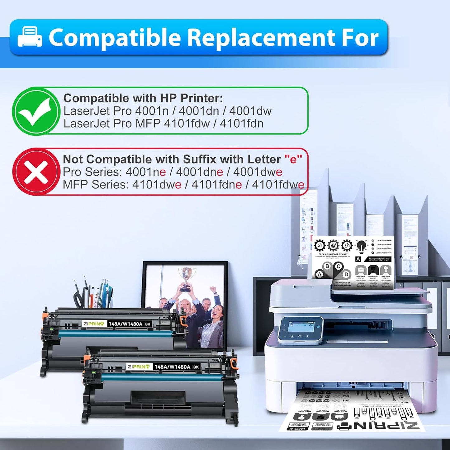 ZIPRINT 148A Toner Cartridge (with Chip) Compatible Replacement for HP 148A 148X W1480A W1480X for Laserjet Pro MFP 4101fdw 4101fdn 4001dw 4001dn 4001n Printer (2 Pack)