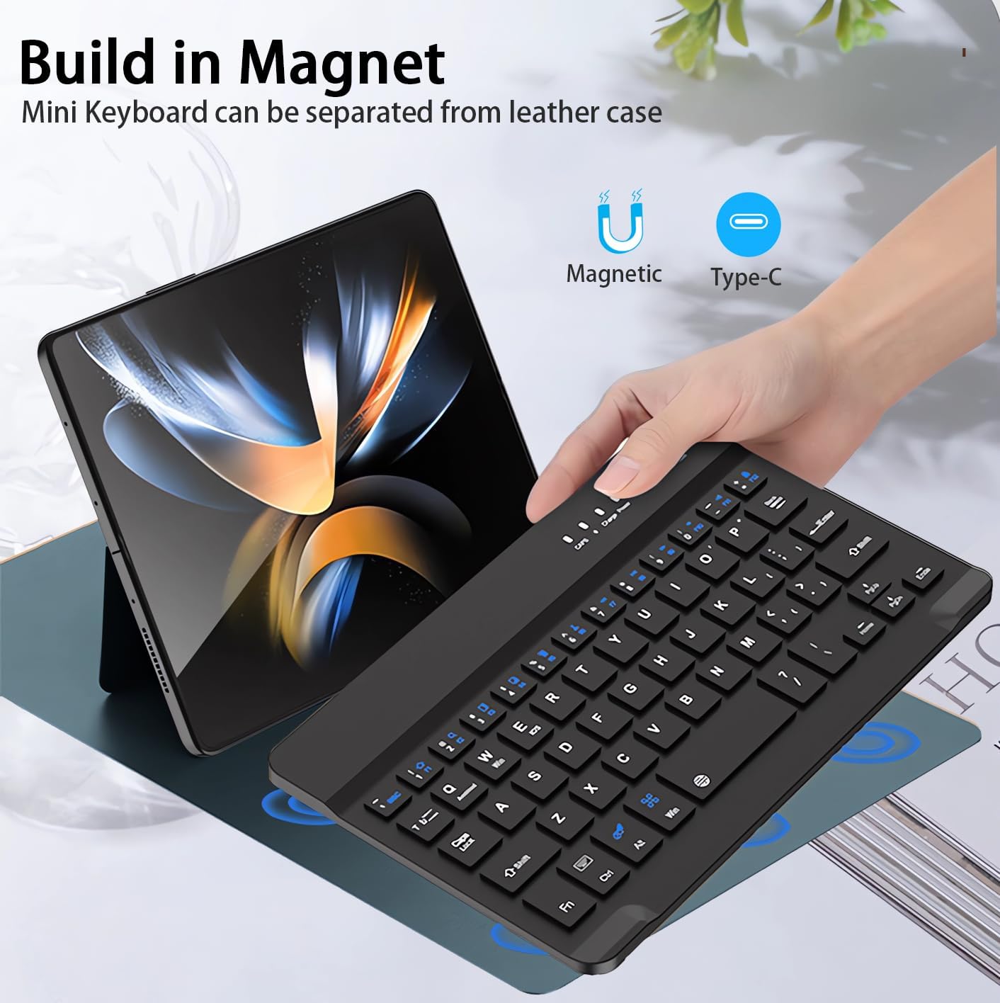 for Samsung Galaxy Z Fold 7 6 5 Keyboard and Mouse, Portable Mini 7.9 inch Bluetooth Keyboard with Leather Case and Capacitive Pen, 4 in 1 Set for Z Fold7 6 Accessories,Green