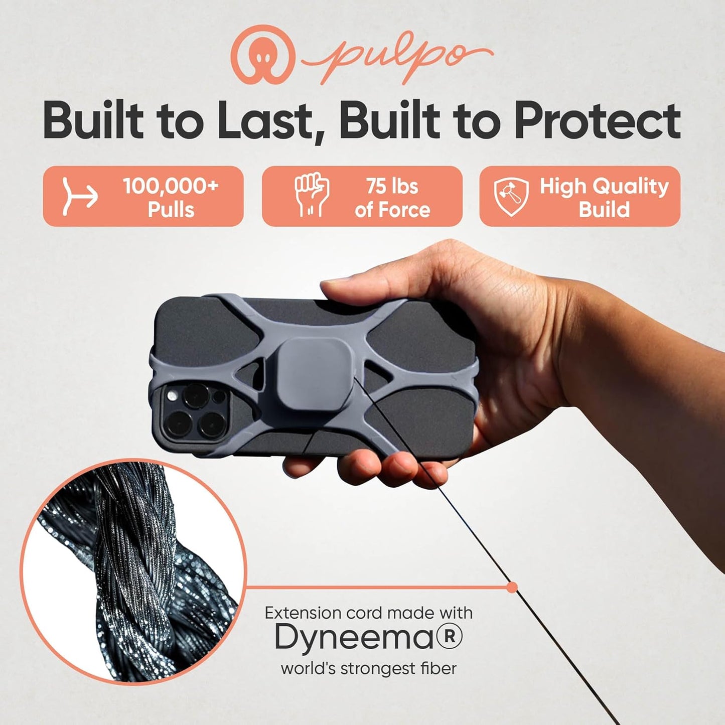 Pulpo Phone Leash Stealth Grey Fits Smartphones Up to 6.8" - Retractable Anti Theft Phone Tether for Skiing & Kayak Tether, Pickpocket Proof Cellphone Lanyard, Anti-Theft Cellphone Leash for Festival