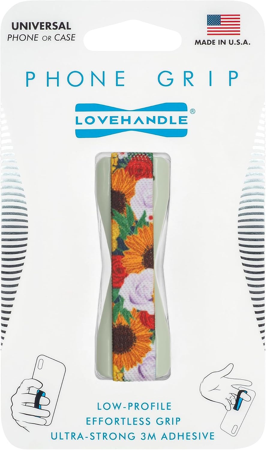 LOVEHANDLE Universal Phone Grip for Smartphones & Mini Tablets - Phone Holder for Hand - Wireless Charging Compatible - Made in The USA - Honeyed Blooms