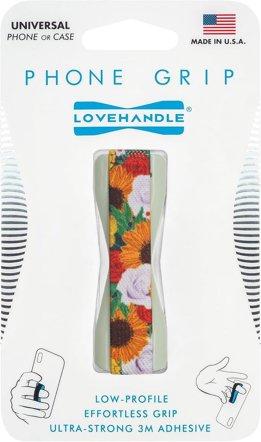 LOVEHANDLE Universal Phone Grip for Smartphones & Mini Tablets - Phone Holder for Hand - Wireless Charging Compatible - Made in The USA - Honeyed Blooms