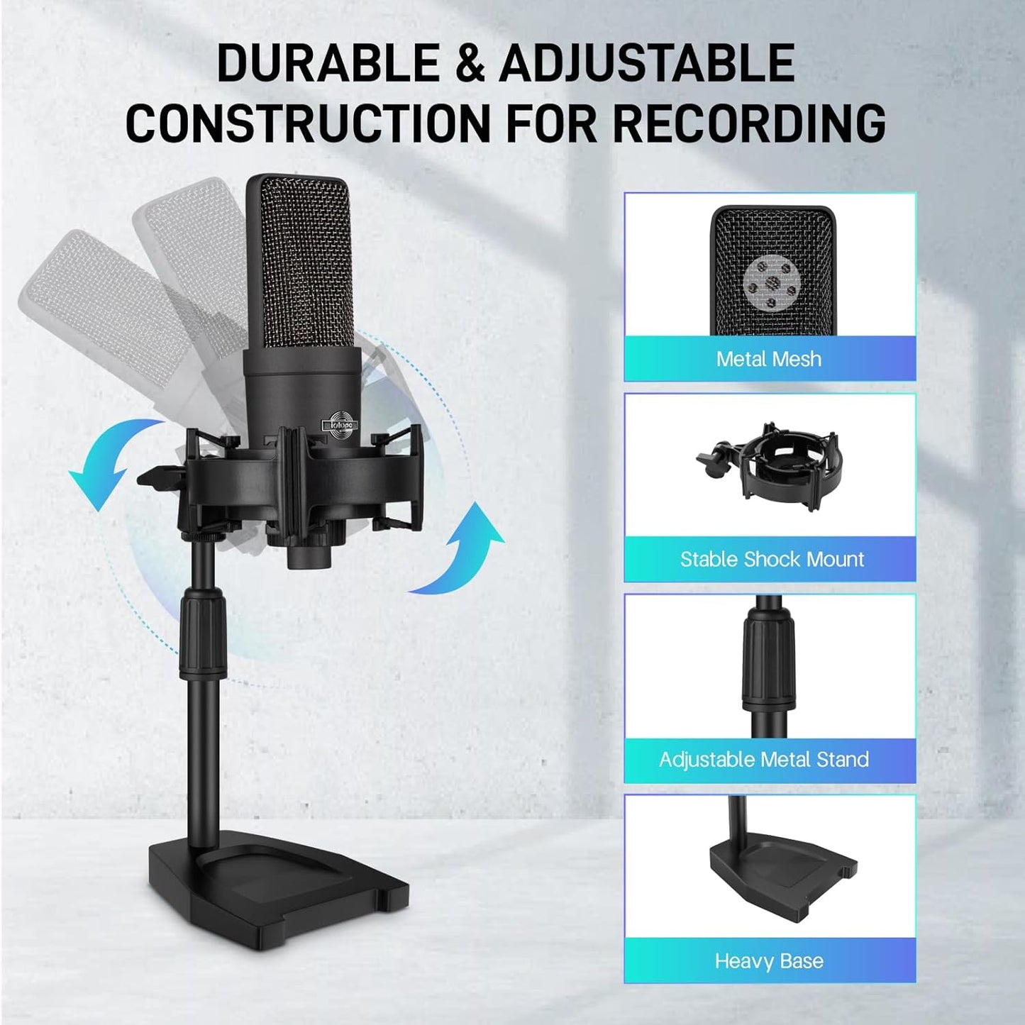 XLR Microphone Professional Cardioid Gaming Mic Kit with Desktop Stand,Shock Mount,Pop Filter,PC Computer Studio Condenser Microphone for Podcast Recording,Streaming,Voice Over,ASMR,YouTube
