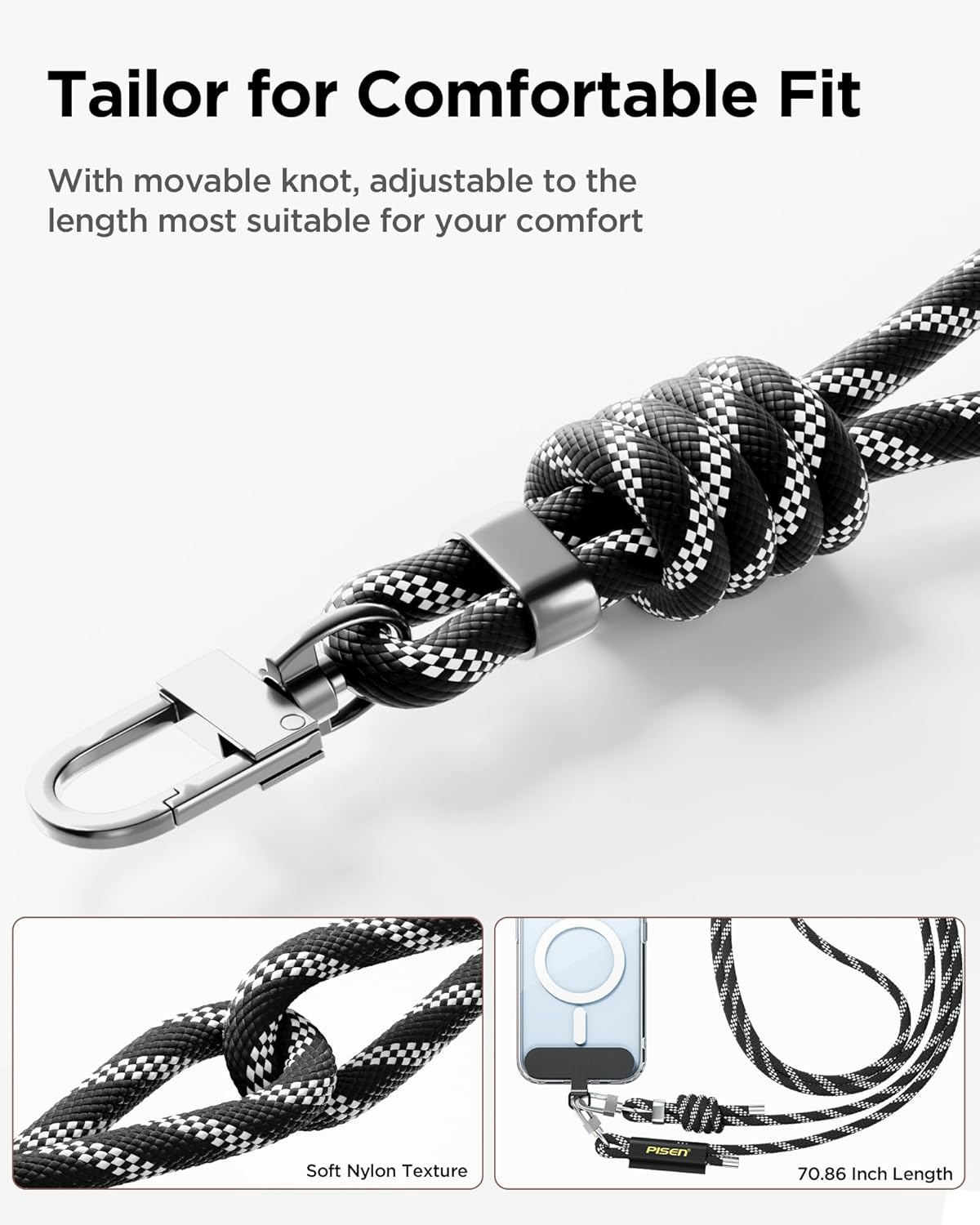 PISEN Phone Lanyard - Cell Phone Crossbody Lanyards with Adjustable Nylon Neck Strap with Lock Buckle & Phone Tether Patches