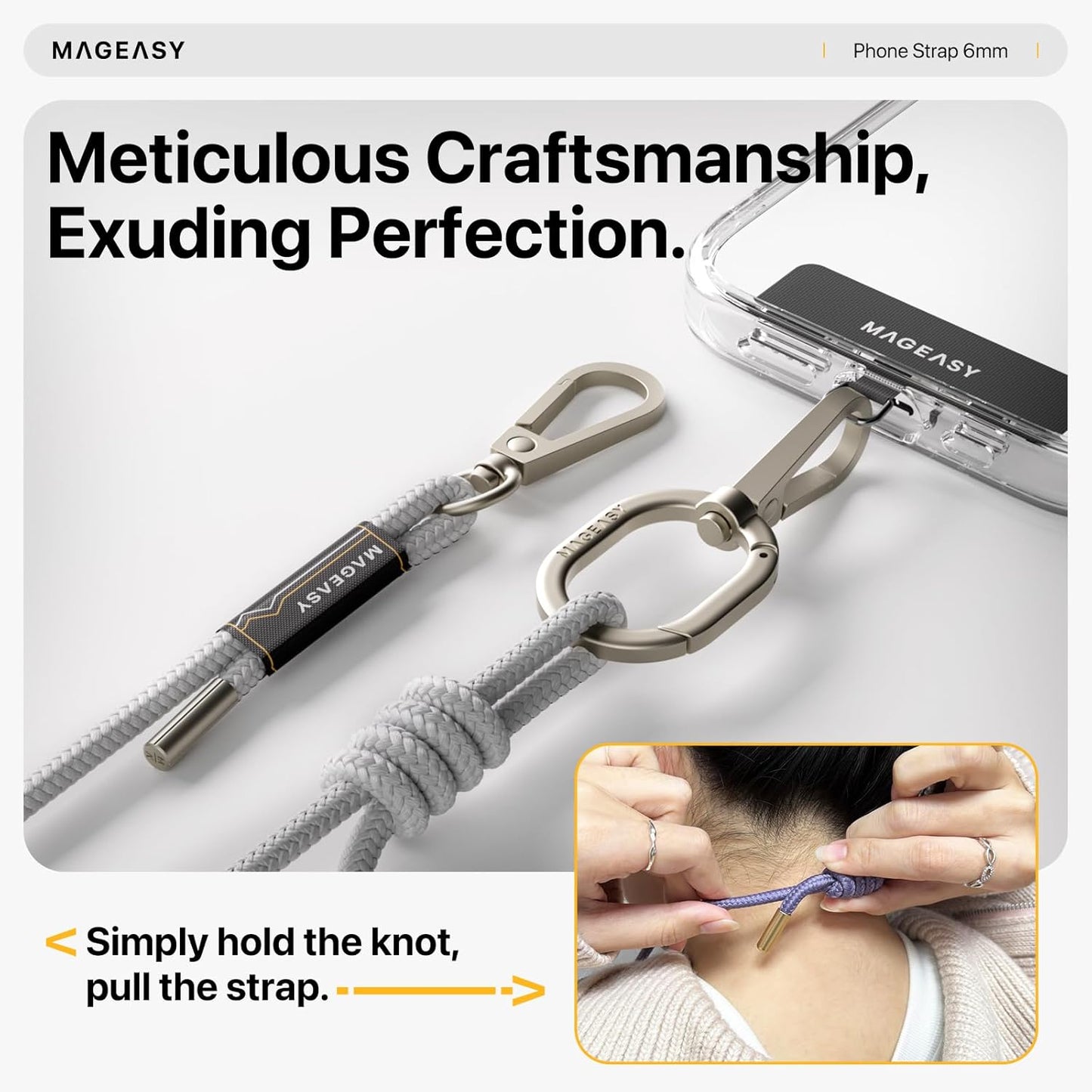 MAGEASY Universal Cell Phone Lanyard - Anti-Theft Rope Crossbody Phone Strap for iPhone 16 Pro Max & Most Smartphones, for Men & Women | 6mm Misty Gray