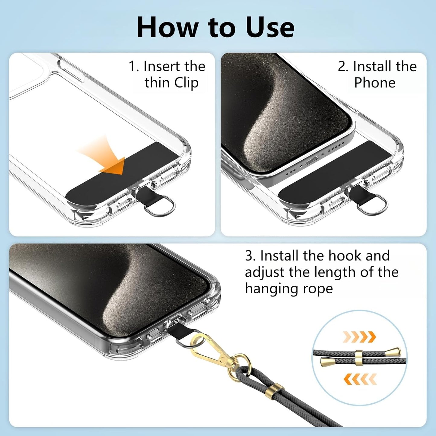 Crossbody Phone Lanyard Strap with 2 Pack Patchs, Adjustable Universal Nylon Neck Strap