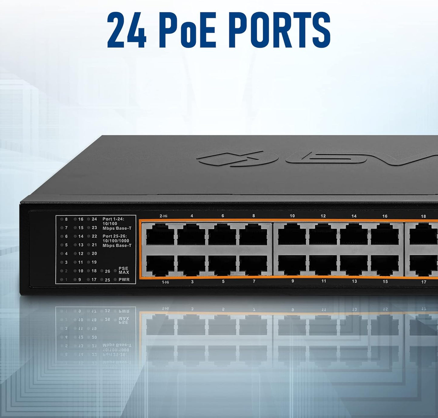 BV-Tech 24 Port PoE+ Switch with 2 Gigabit Ethernet or SFP Uplink, Long Range | POE-SW2402