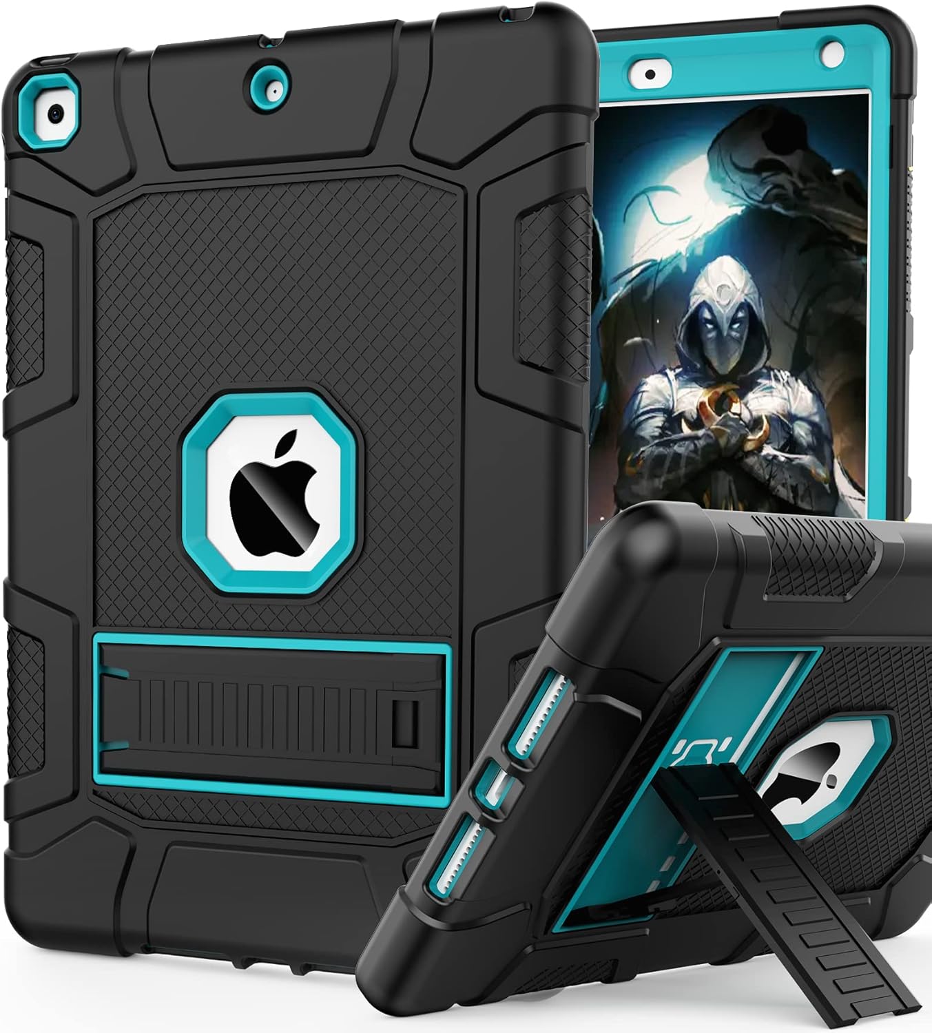 Rantice iPad 9th Generation Case, iPad 8th Generation Case, iPad 7th Generation Case, Hybrid Shockproof Rugged Drop Protection Cover with Kickstand for iPad 10.2'' 2021/2020/2019 (Black + Dark Blue)