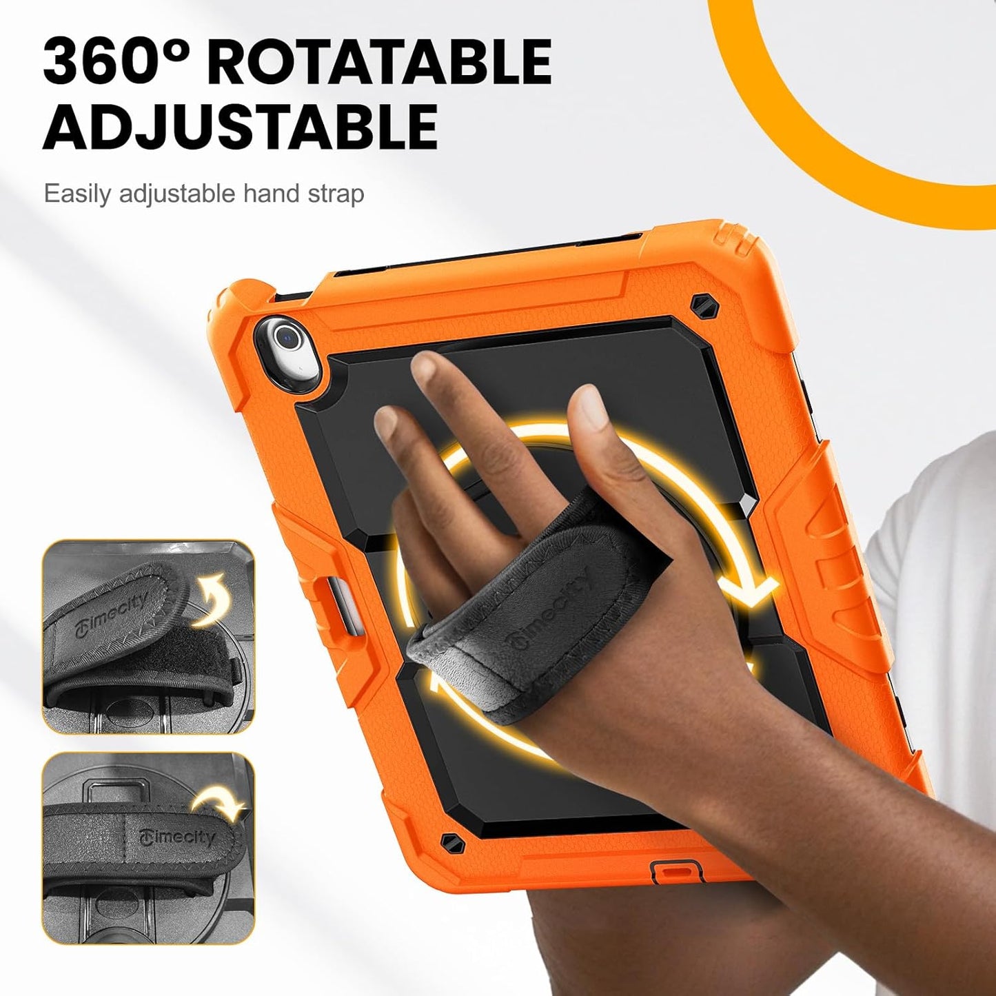 timecity for iPad Air 13 Inch Case M3 2025/ M2 2024, 360° Rotating Stand, Pencil Holder & Wireless Charging, Shockproof with Screen Protector & Shoulder Strap - for Designers & Professionals, Orange