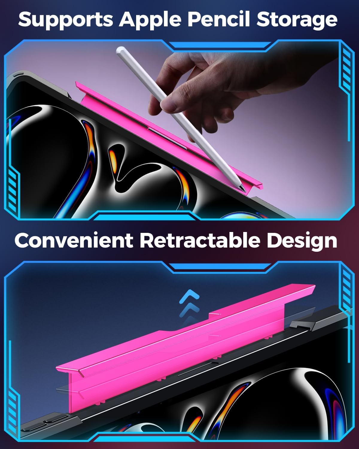 SIBEITU Keyboard Case for iPad Pro 11 Inch (M5 2025 / M4 2024), 360 Rotatable iPad Pro 11 Clear Cover with Multi-Touch Trackpad, 7-Color Backlight & 3 Brightness, High-Tech Visible PCB Design, Pink