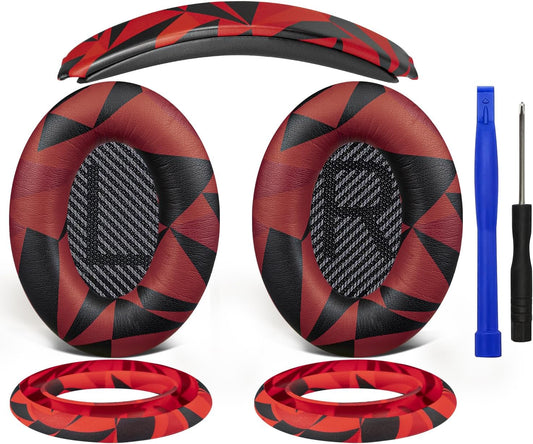SOULWIT Ear Pads Cushions + Headband + Silicone Earpads Cover Protector, Replacement Kit for Bose QuietComfort 35 QC35, QC35 ii Over-Ear Headphones - Red Storm