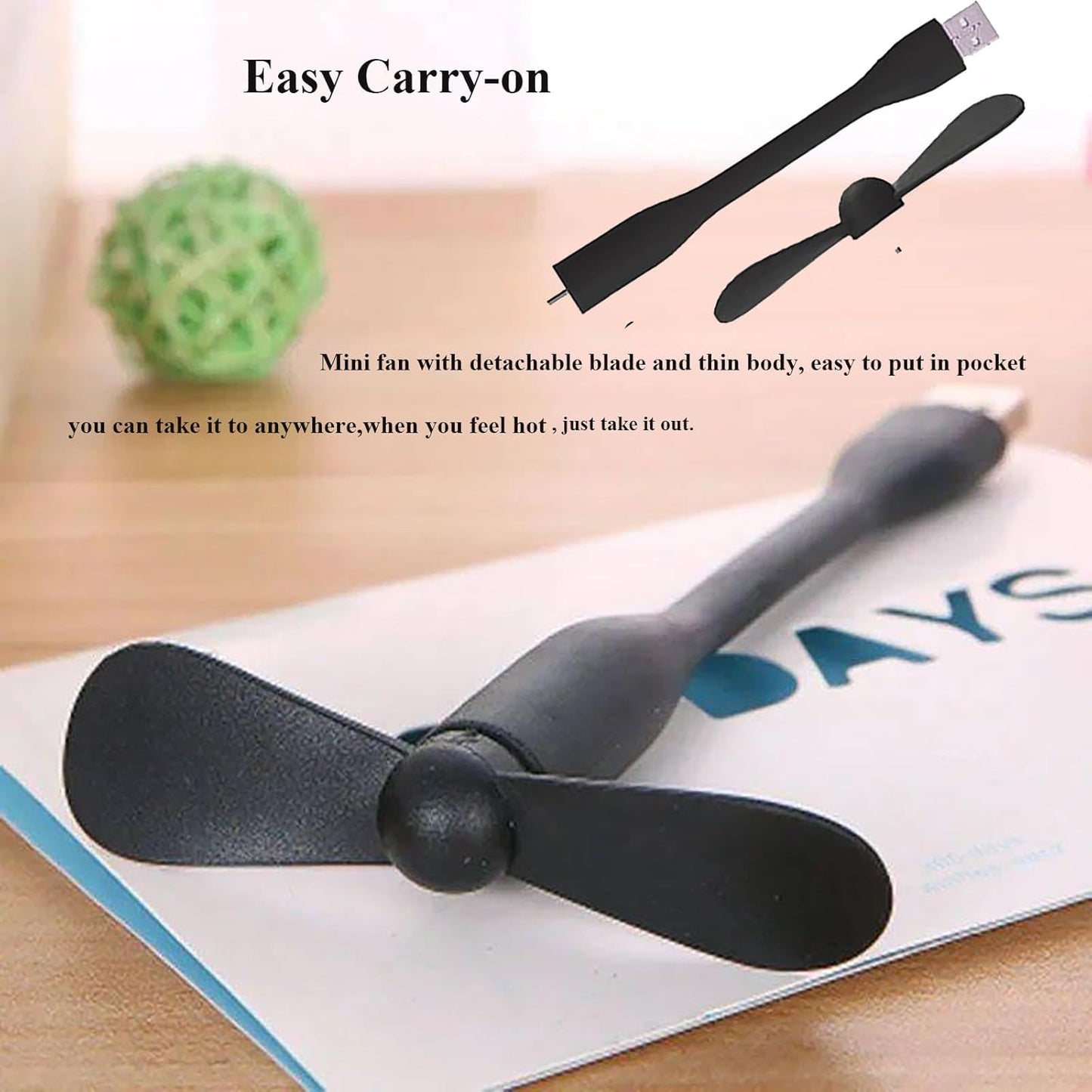 Mini USB Fan, Portable Pocket Fan USB-A Powered Little Cooler, Quiet Operation, for Home Office Car Outdoor Travel- 4 Pack (Black)