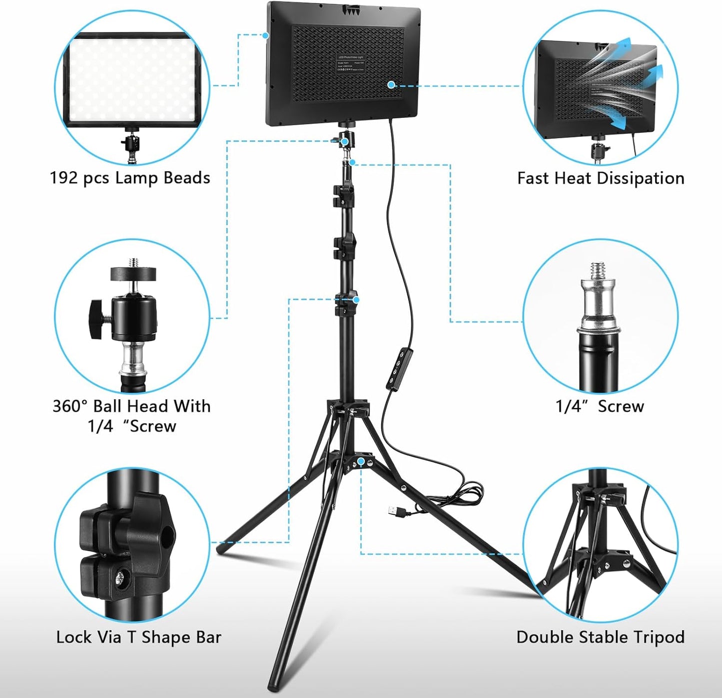 LED Photo Video Light 2-Pack, Bi-Color 2800-6500K Dimmable USB LED Continuous Light, 68" Photography Lighting Kit with Tripod Stand for Studios, YouTube TikTok Video Recording, Game Streaming