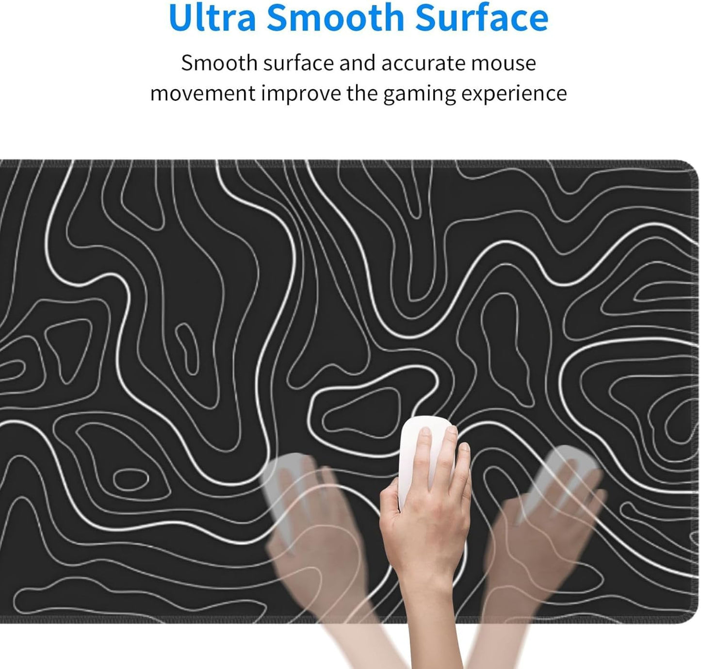 Topographic Contour Extended Big Mouse Pad Large,Gaming Mouse Pad Desk Pad,31.5x11.8 Inch Long Computer Keyboard Mouse Mat Mousepad with 3mm Non-Slip Base and Stitched Edge for Gaming and Office