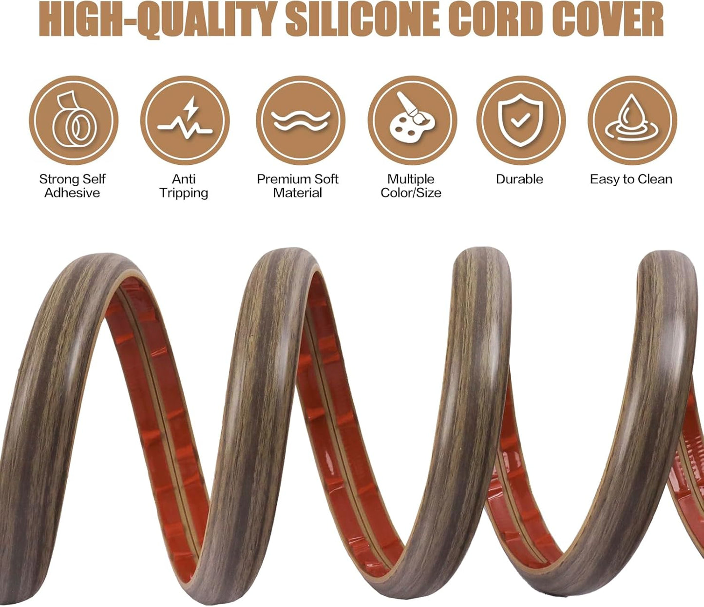 Floor Cord Cover Self Adhesive Cord Hider,10FT Cable Management, Extension Strip Protector for Wires, Prevent Cable Trips for Offices, Gyms, Exhibitions Cavity:0.47"(W) x 0.35"(H) Wood Walnut