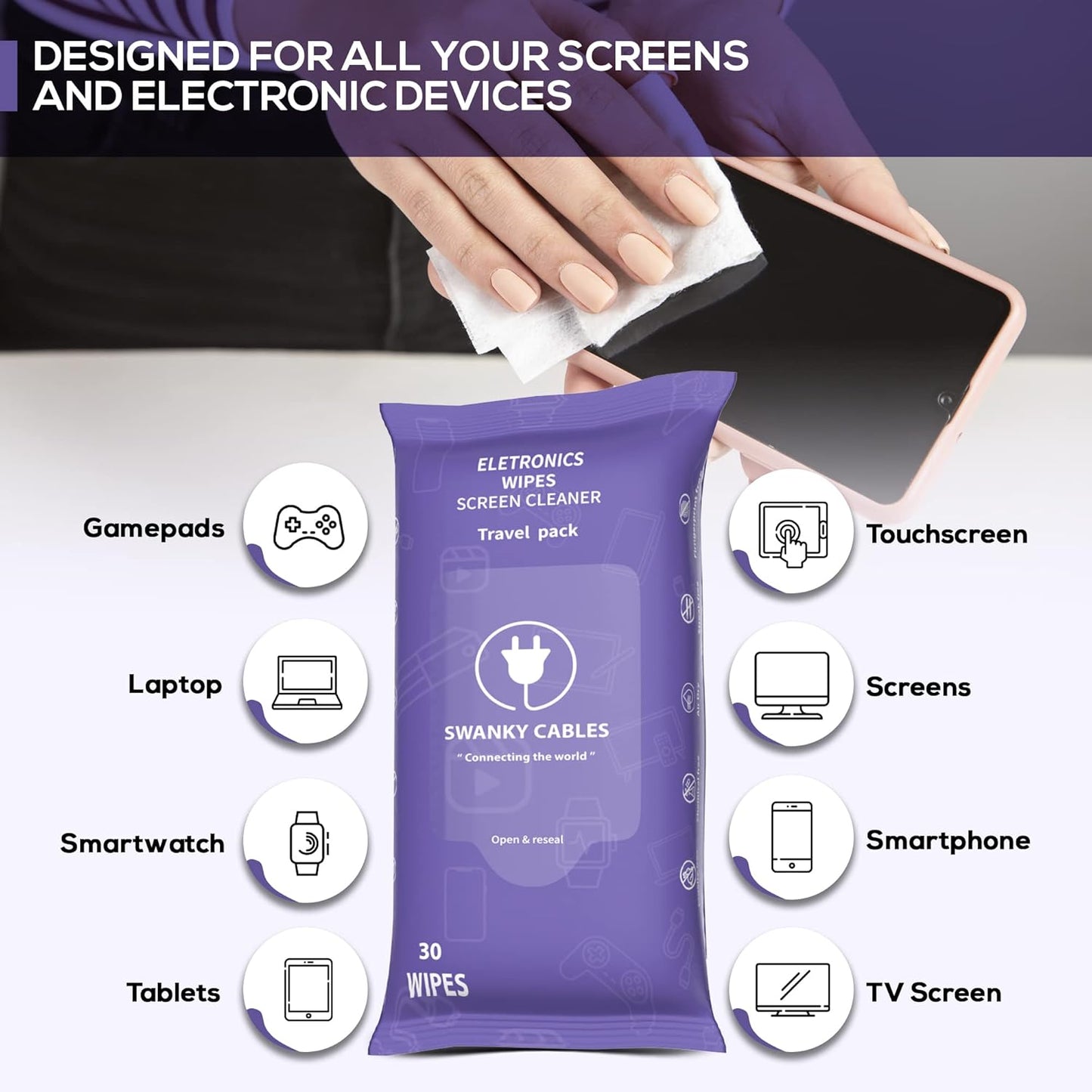 Screen Cleaner Wipes: Electronic Wipes for Screens - Computer Screen Wipes for Lens, Phone, Tv Screen and Monitor Cleaning - Tech Wipes & Microfiber Cloth (Soft Wipes, 180 Count)