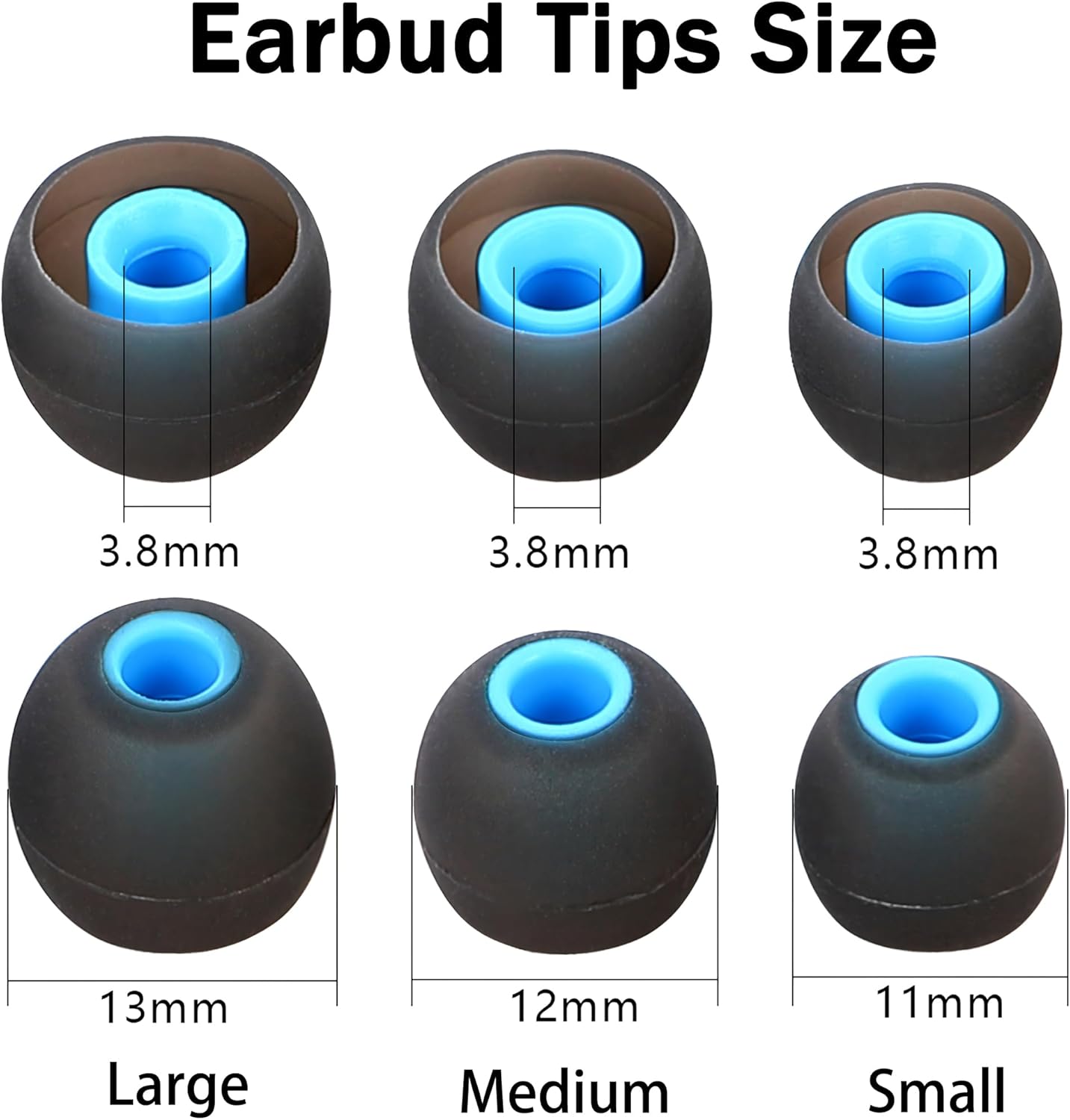 Silicone Earbud Tips Replacement - Fit Most Earbuds (Inner Hole 3.8mm - 5.1mm) - 9 Pairs S M L