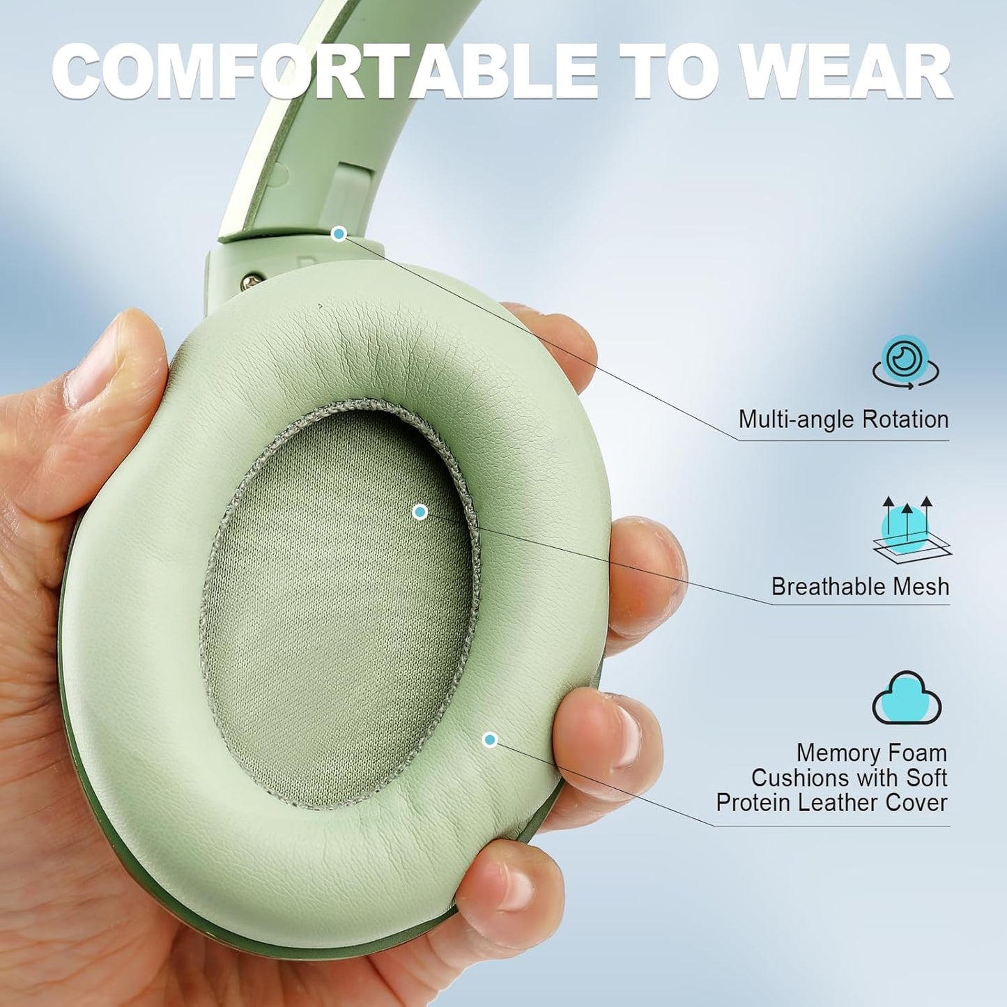 TUINYO Wireless Headphones - Noise Cancelling Over Ear Bluetooth Headphones with 60H Playtime, Deep Bass Hi-Fi Stereo Sound & Comfortable Earpads for Travel, Home and Office-Green…