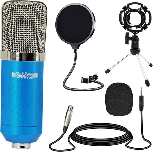 5Core Recordng Microphone Podcast Bundle Condenser w Microphone Arm Desk Mic Stand Computer Gaming Recording Vocals Streaming - RM 7 BLU