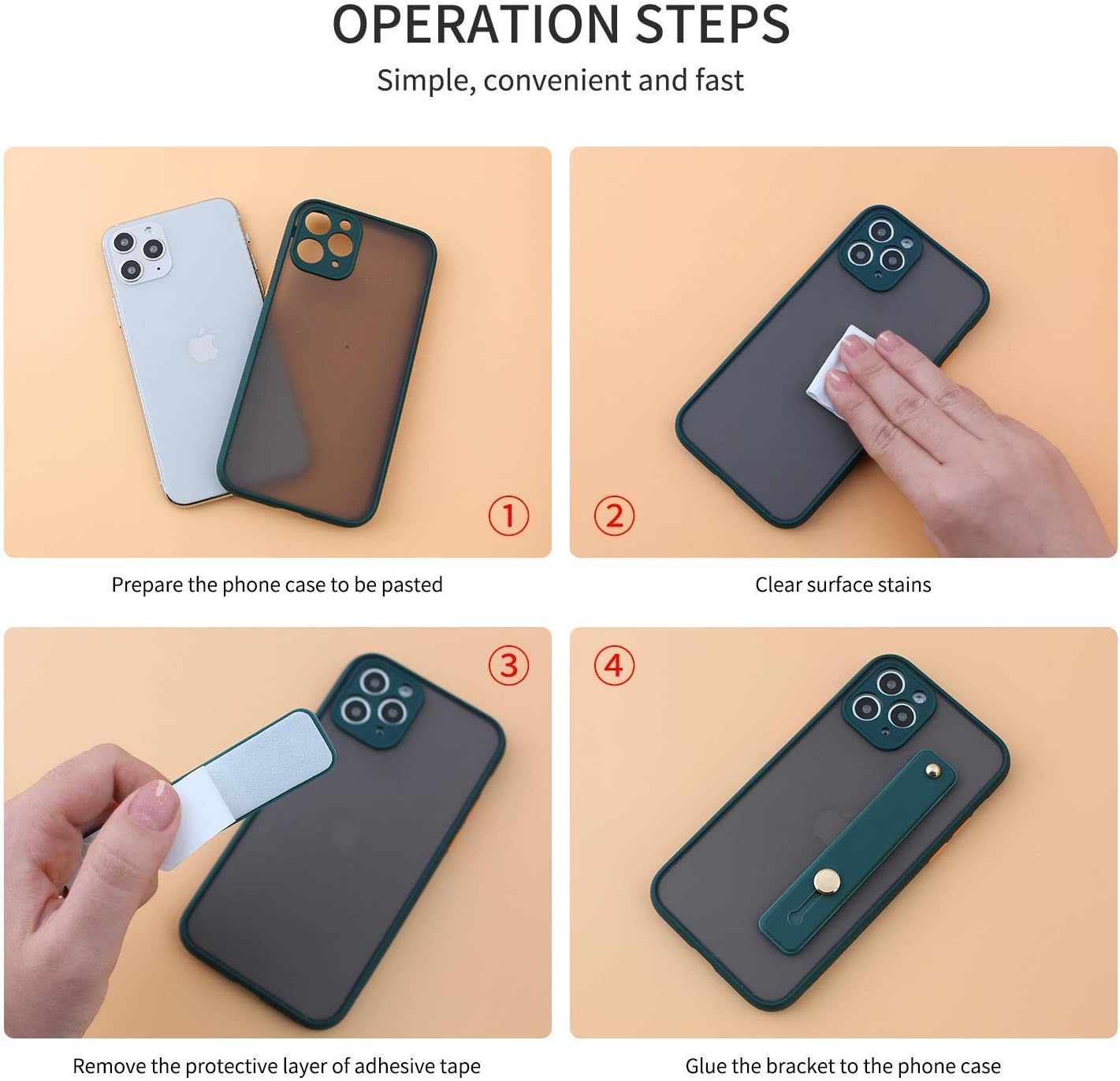 Removable and Reusable Cell Phone Grip Strap, Yetaida Telescopic Finger Kickstand Bracket Universal Silicone Phone Holder Stand and Portable Finger Loop for Most Smartphones Case (Black)