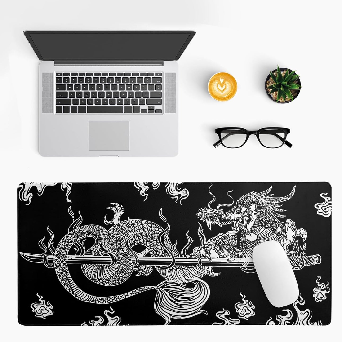 Dragon Gaming Mouse Pad - Black, Large (31.5x11.8 Inch), Non-Slip Base, Stitched Edge for Gaming & Office