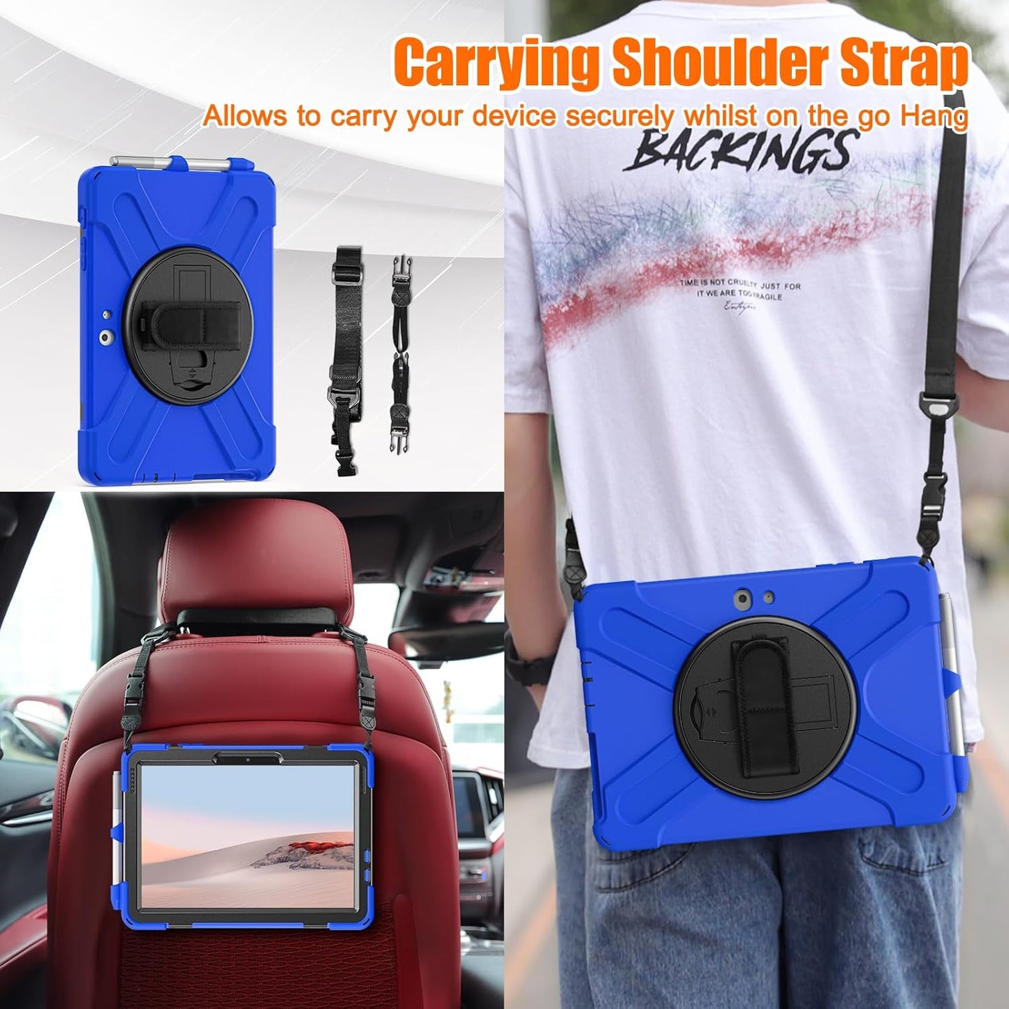 ZenRich Rugged Case for Surface Go 4 (2023)/Surface Go 3 (2021)/ Surface Go 2 (2020), Surface Go (2018) with Pen Holder Heavy Duty Shockproof Case with Stand Hand Strap and Shoulder Belt-Blue