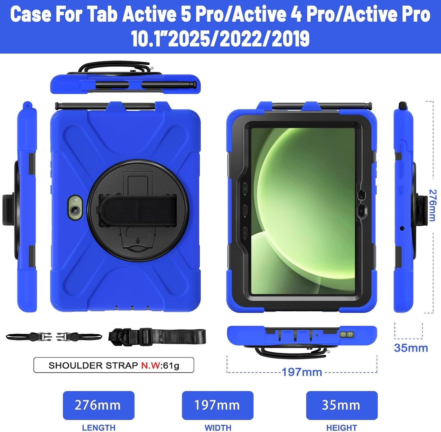 Rantice Case for Samsung Galaxy Tab Active5 PRO / Active4PRO / Active PRO 10.1, Shockproof Drop Protection Case with 360 Stand, Hand Strap & Shoulder Strap for SM-X350/X356B/T540/T547/T630/T638(Blue)