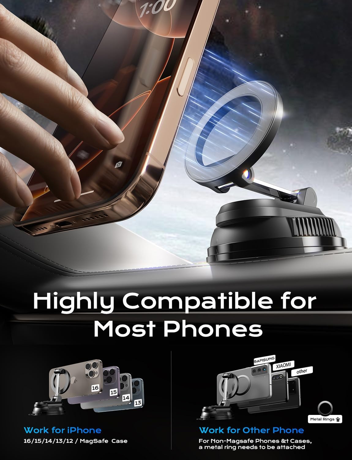 Car Phone Holder for Magsafe,Ultra Magnetic and Strong Suction 360° Adjustable Car Phone Mount,Portable Magnetic Cell Phone Holders for Your Car for iPhone16/15/14/13/12 Series