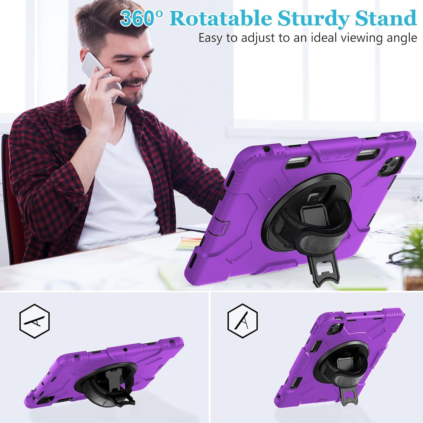 Case for iPad Pro 11 Inch 2022/2021/ 2020/2018: Silicone Cover for iPad 11 Inch 4th/ 3rd/ 2nd/ 1st/ Generation with Screen Protector- Stand- Handle- Shoulder Strap- Pencil Holder- Purple