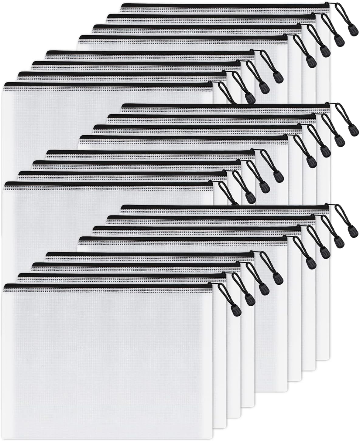 SUNEE Mesh Zipper Pouch 10x14 in (Black, 24 Packs), Extra Large Water-Resistant Zip Bag for School Office Supplies, Puzzles & Games Organizing Storage