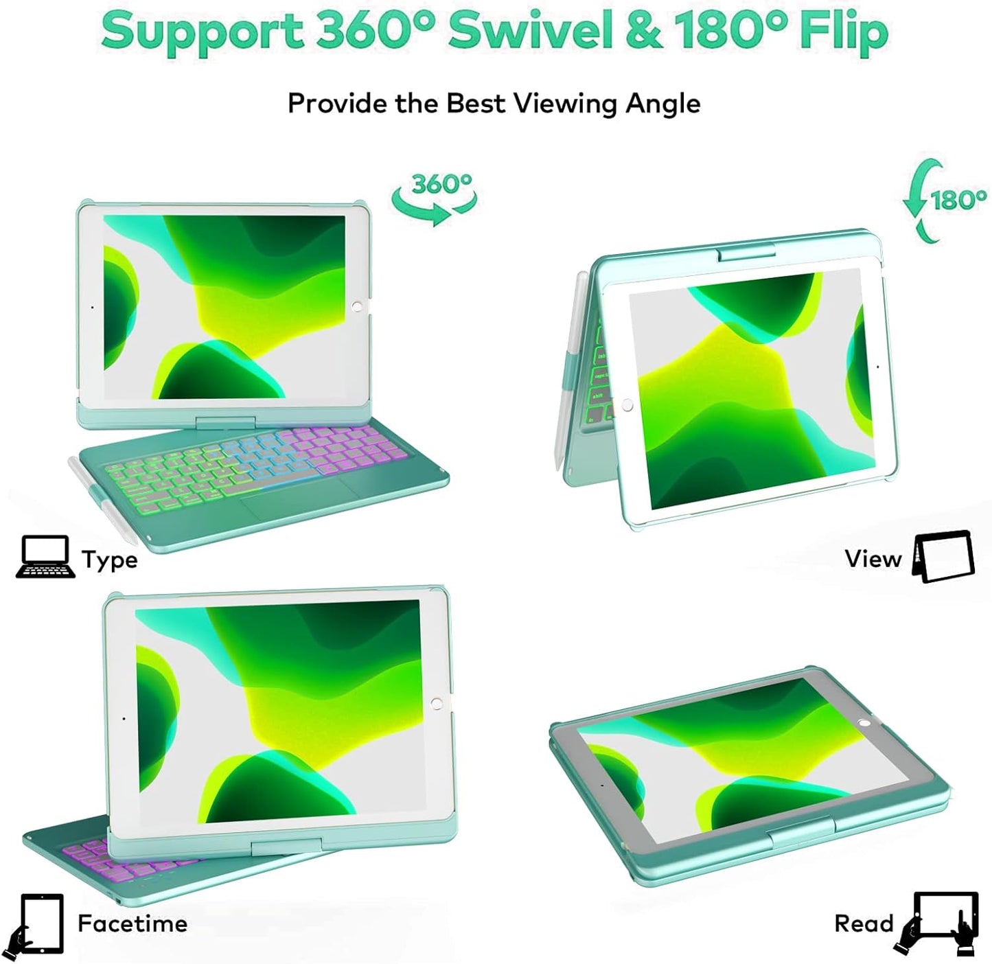 HOTLIFE Keyboard Case for iPad 10.2 - Keyboard for iPad 9th Generation & 8th & 7th Gen - Touch Wireless Backlight Keyboard - 360° Rotatable Protective Cover with Pencil Holder