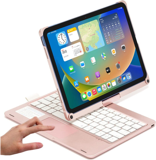 Rotatable Keyboard Case for iPad Air 11 Inch (M3/M2)/ Air5/Air4/Pro11 2022/2021/2020, Backlits Bluetooth Touchpad Keyboard Smart Cover with Pencil Holder, Rose Gold