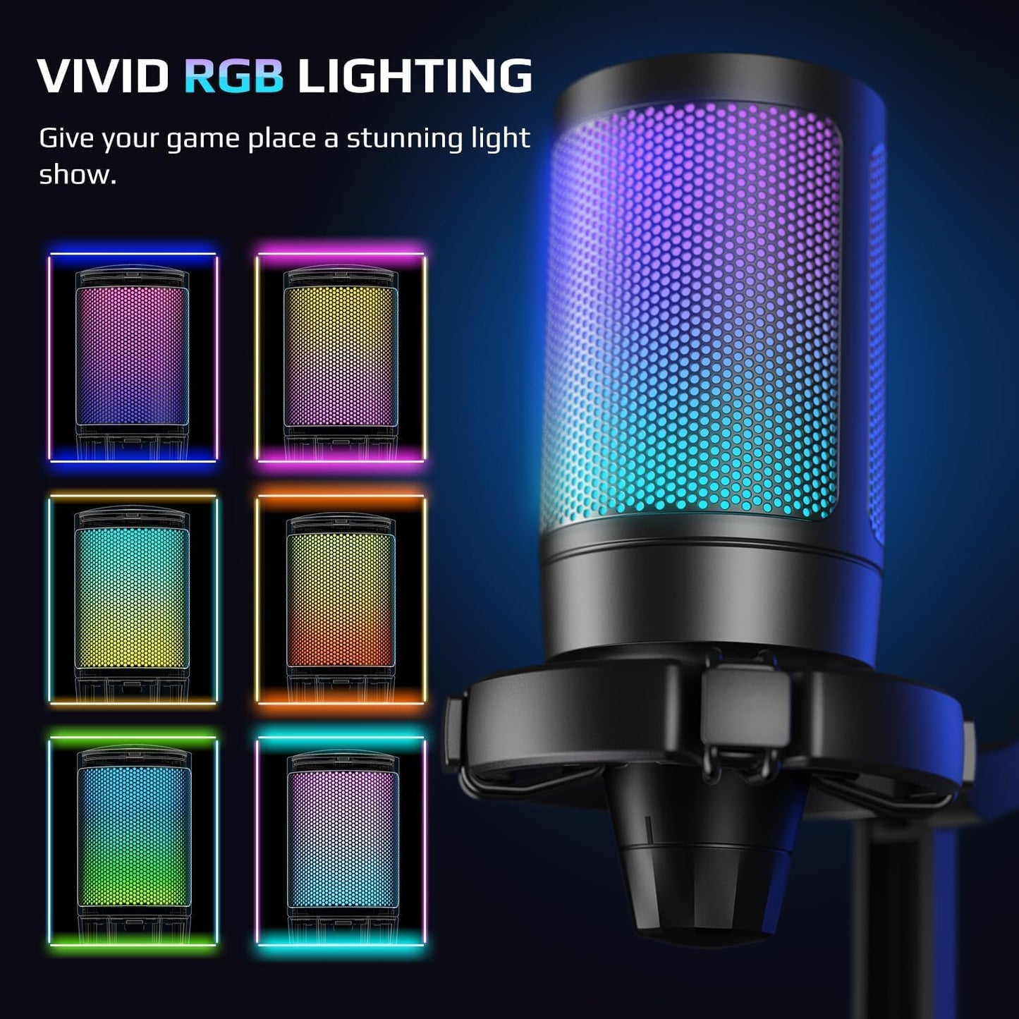 Fifine USB Microphone for PC Gaming, Computer Desktop Streaming Microphone with Mute Button, Gain Knob for Video Podcast, RGB Mic for PS4/PS5, Laptop A6NEO