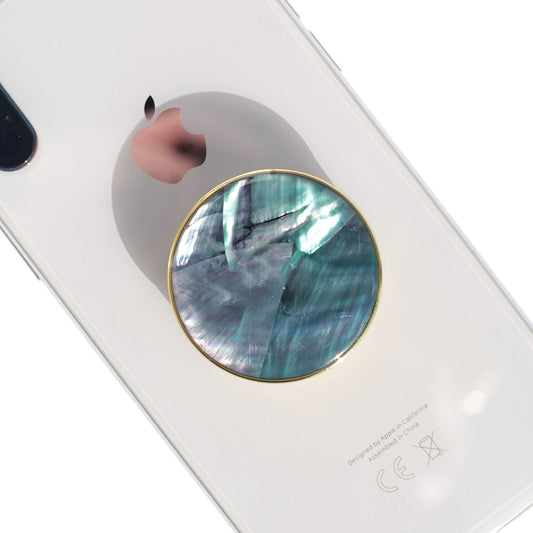 OnTheGrip Cute Natural Seashell Design Round Shape Collapsible Mobile Phone Grip Stand Holder for Smartphone Tablet Cell Phone Accessory (Blue Green)