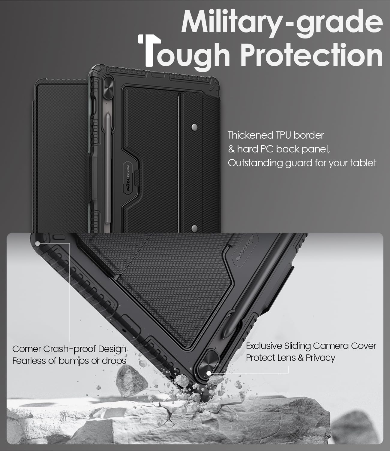 Nillkin for Samsung Galaxy Tab S9 FE Plus Case with Detachable Keyboard, Multi-Touch Trackpad, 7-Color Backlit, S Pen Holder, Rugged Keyboard Case with Camera Cover for Samsung Tablet S9 FE+ 12.4"