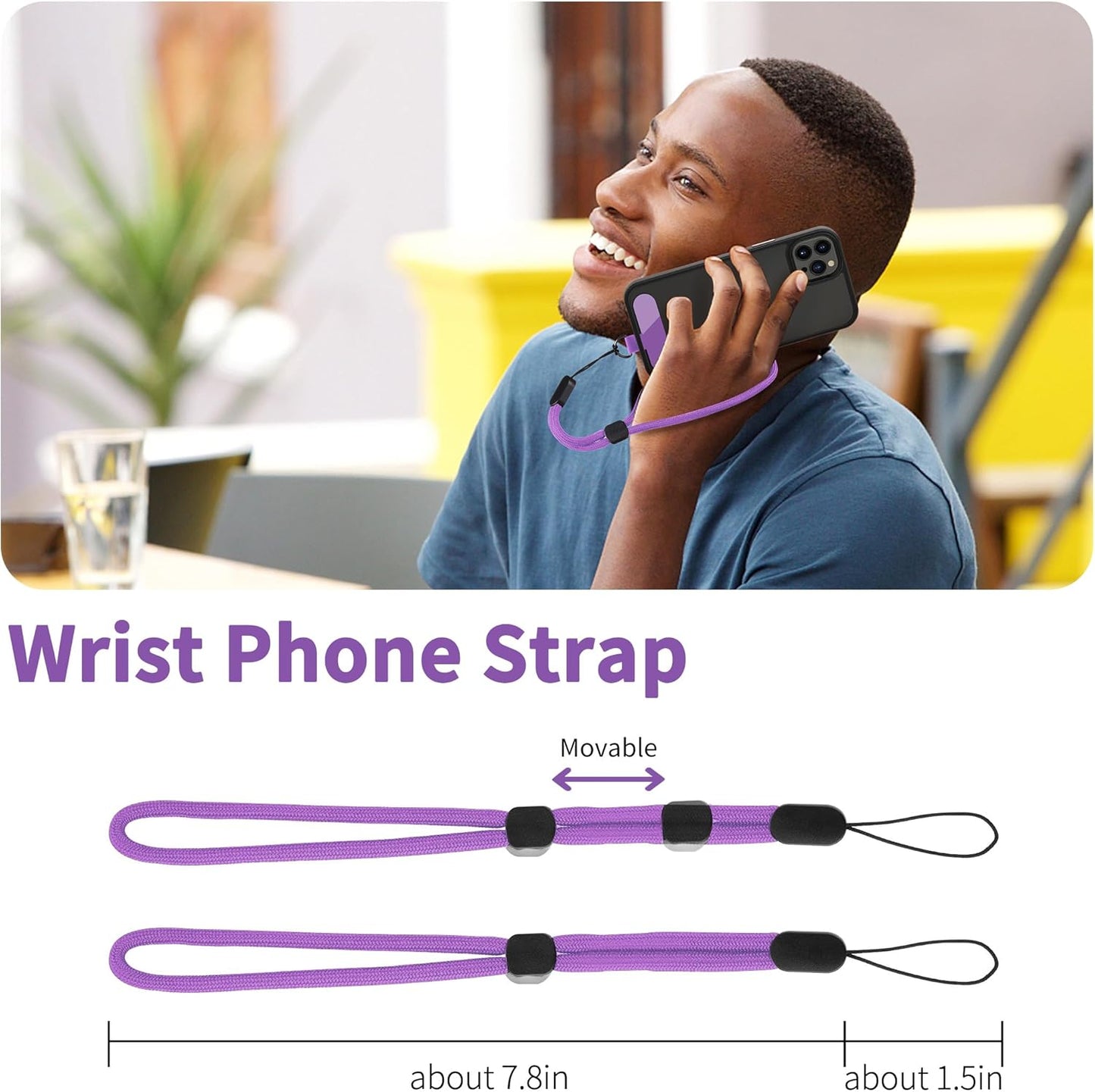 CACOE Phone Lanyard 2 Pcs-1 Pcs Adjustable Neck Strap, 1 Pcs Wrist Strap, 2 Pcs Pads, Universal Crossbody Multifuctional Cell Phone Lanyards Compatible with Most Smartphones(Dark Purple)