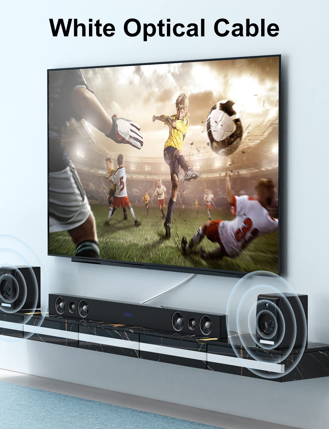 EMK White Optical Audio Cable [25ft/8M] - Digital SPDIF Toslink Fiber Optic Cable for Sound Bar, TV, Home Theater, Blu-ray Player - White, High-Speed, Low-Loss, Gold-Plated Connectors