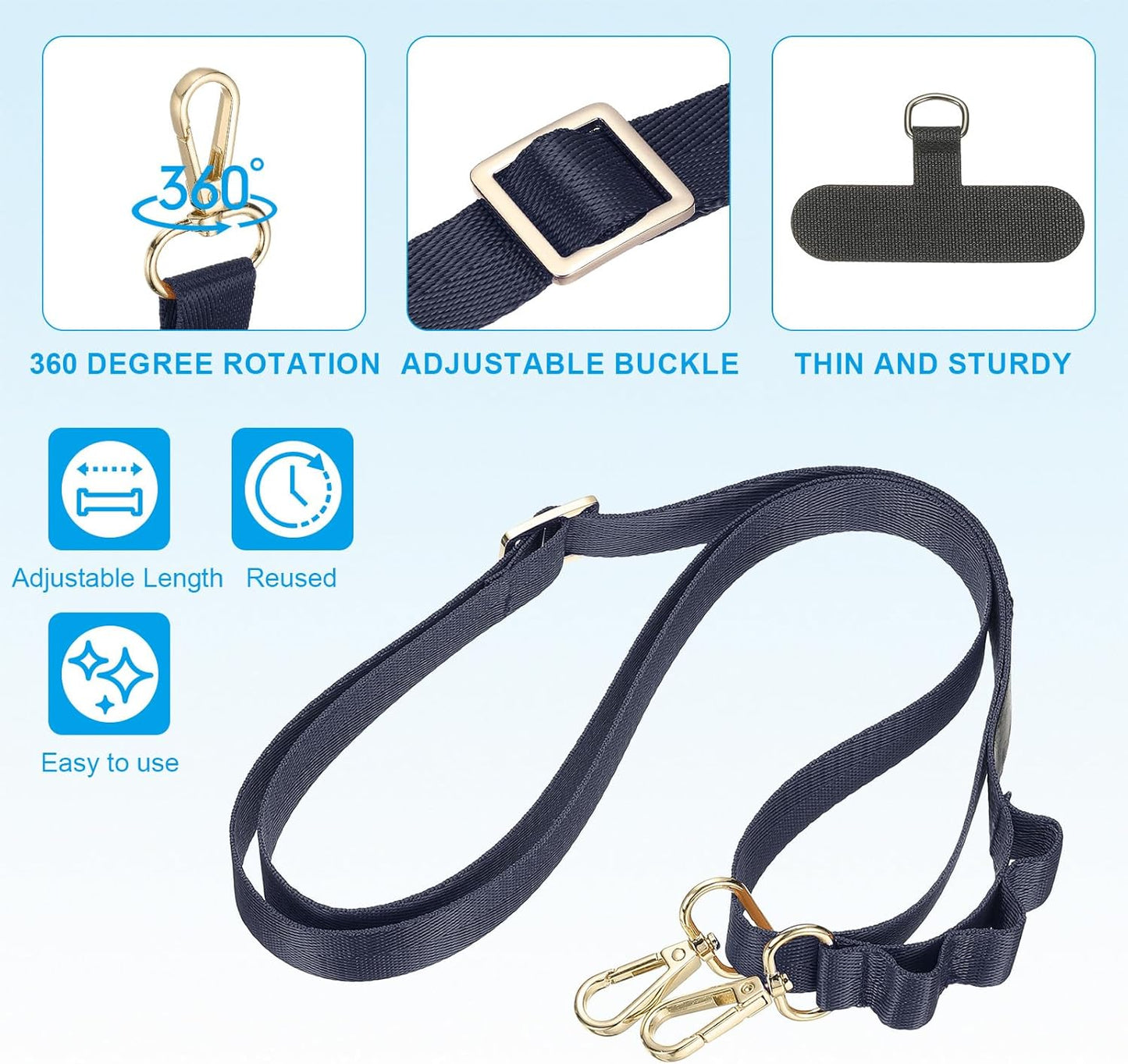 PATIKIL Universal Cell Phone Lanyard, Adjustable Crossbody Phone Strap Anti-Theft Polyester Neck Lanyard with Patches for Concerts Gym Travel Secure Hands-Free Carry, Navy Blue