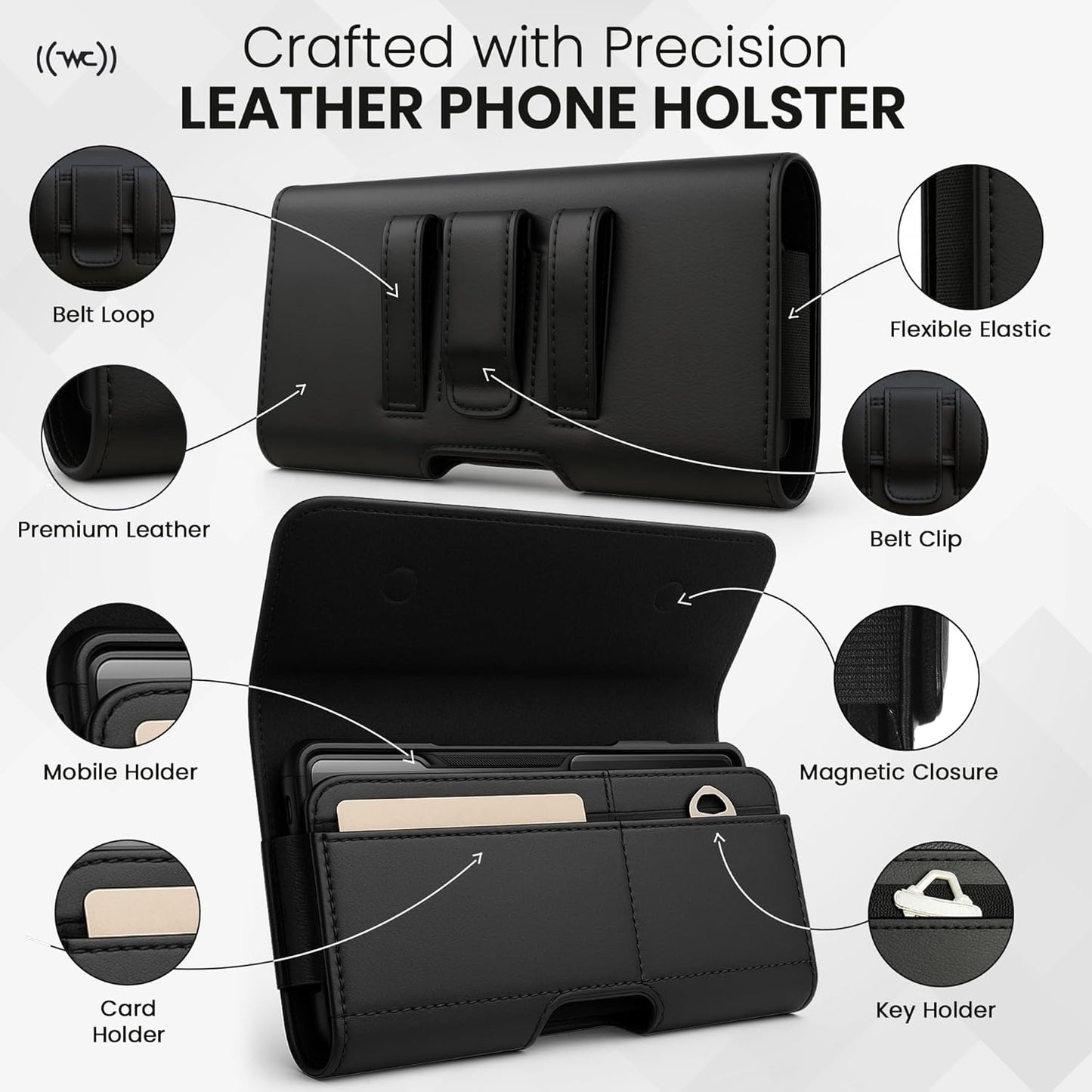 Phone Holster for Men with Credit Card Slot, Cell Phone Case, Fits iPhone 17/17 Pro 16/16 Pro 16e 15/15 Pro 14/14 Pro 13/13 Pro 12/12 Pro 11 XR– Belt Clip Carrying Phone Pouch Holder