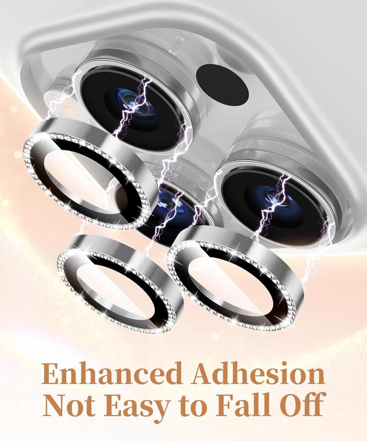 GolbinBox Camera Lens Protector for iPhone 16 Pro Max/16 Pro, 1:1 Invisible Fit, 9H Tempered Glass Ultra HD Metal Individual Camera Cover Screen Protectors for Women, Case Friendly, Bling/Sliver