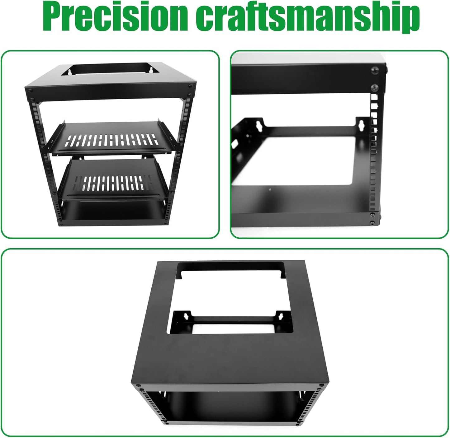 6U Wall Mount Open Frame 19 Inch Server Equipment Rack Wall Mountable Heavy Duty Design - Holds All Networking & AV Gear - Open Frame Includes 2 1U 12in Vented Shelves & Mounting screws (WALL RACK 6U)