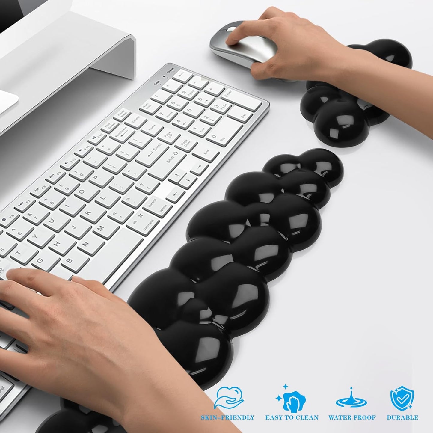 Gel Cloud Keyboard and Mouse Wrist Rest, Cute Wrist Support and Arm Support Keyboard Rest for Keyboard and Mouse Typing Pain Relief，Suitable for Office/Computer/Laptop/Gaming (Transparent Black)