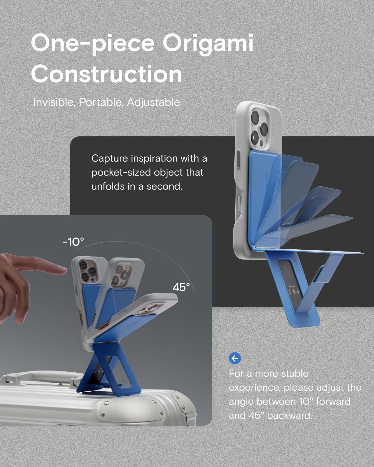 MOFT Phone Tripod Stand Selfie Stick for iPhone, Multi-Angles iPhone Stand, Lightweight & Portable Phone Holder, Strong Magnets, MOVAS Vegan Leather, Travel Essentials, Misty Cove (Without Card Slot)