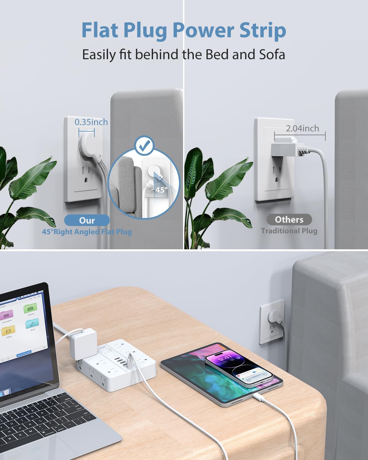 Power Strip Surge Protector 10ft Extension Cord,SMNICE Flat Plug with 12 Outlets 6 USB(2 USB C),Surge Protector Charging Station with Overload Protection for Home, Dorm,Office